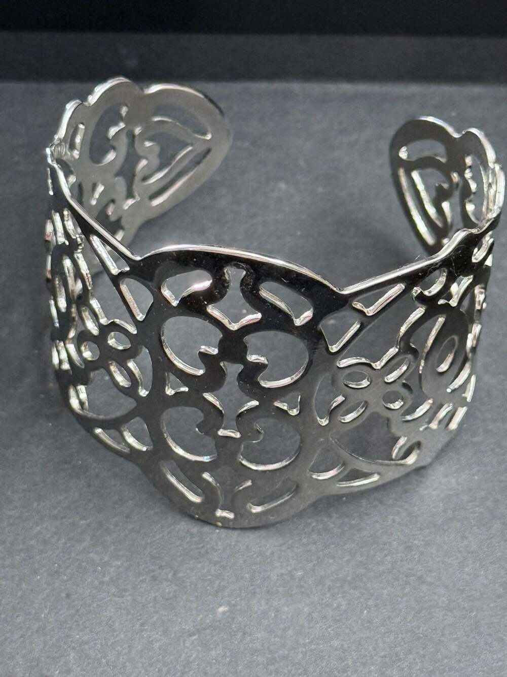 Silvertone Filigree Openwork Cuff Bracelet